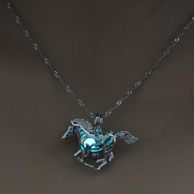 Glowing Horse Pendant Necklace with Galloping Horse Motif