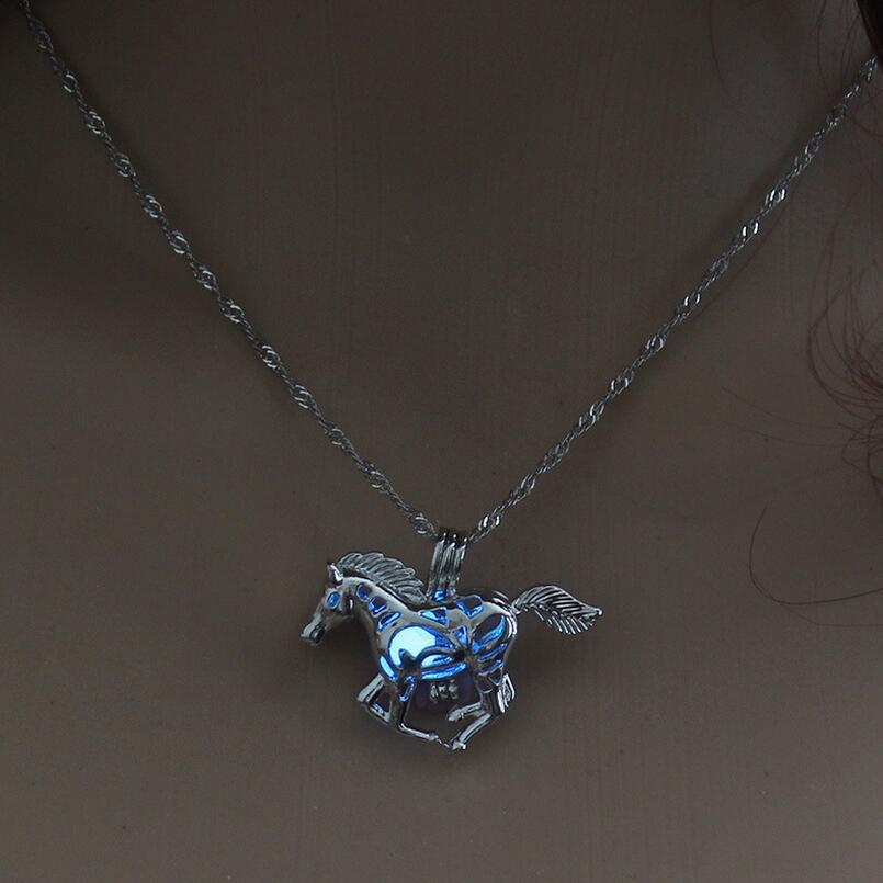 Glowing Horse Pendant Necklace with Galloping Horse Motif