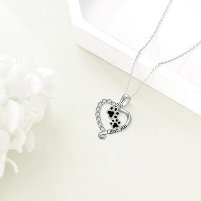 Heart Friend Paw Necklace in Silver-Black