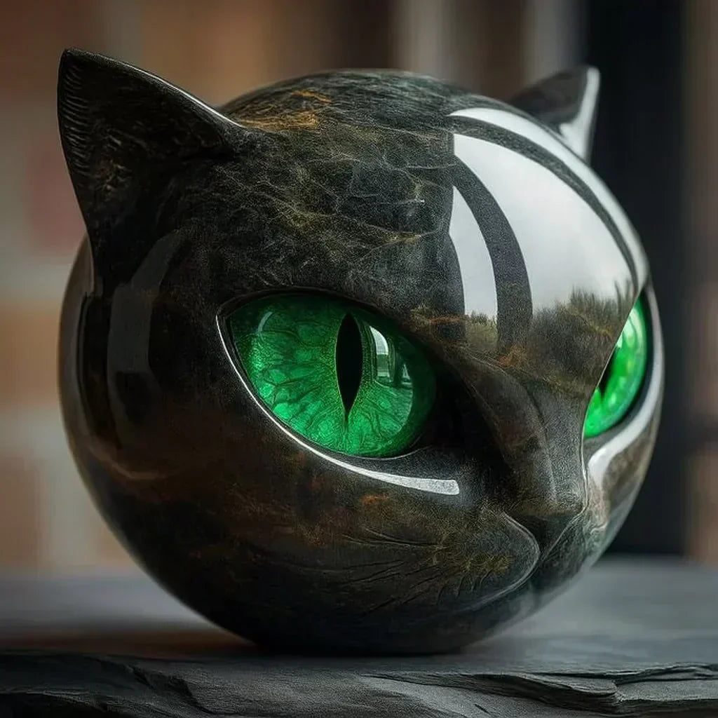 NyxCharm | Sculpture Mystique de Tête de Chat Noir