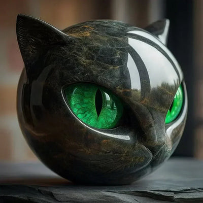NyxCharm | Sculpture Mystique de Tête de Chat Noir
