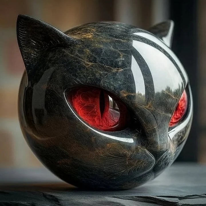 NyxCharm | Sculpture Mystique de Tête de Chat Noir