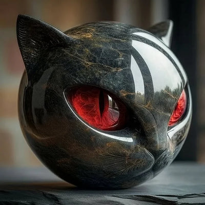 NyxCharm | Sculpture Mystique de Tête de Chat Noir