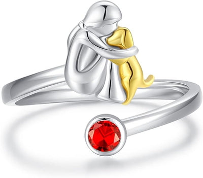 Adjustable Dog Ring with Girl Figure made of Silver