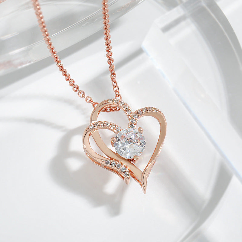 Double Heart Necklace with Zirconia – Adjustable Women's Necklace