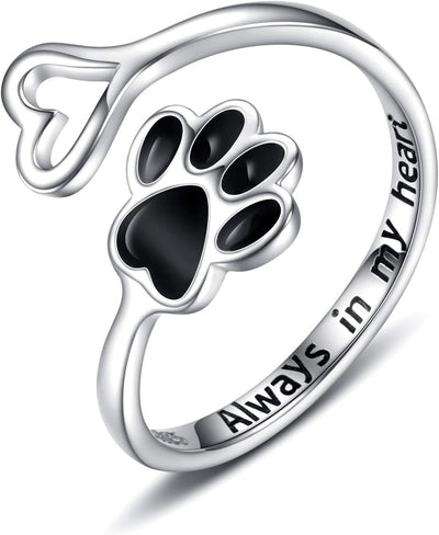 Handcrafted Paw Print Heart Sterling Silver Adjustable Ring