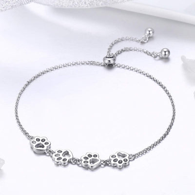 Sterling Silver Dog Paw Print Bracelet – Adjustable Bracelet