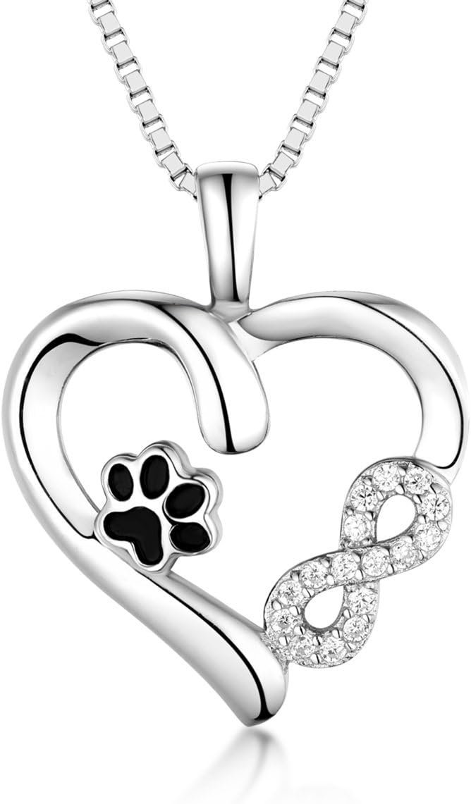 Necklace with Paw Print & Heart with Infinity Pendant