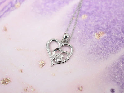 Paw Necklace for Women – Sterling Silver Heart Pendant with Paw Print and Zirconia