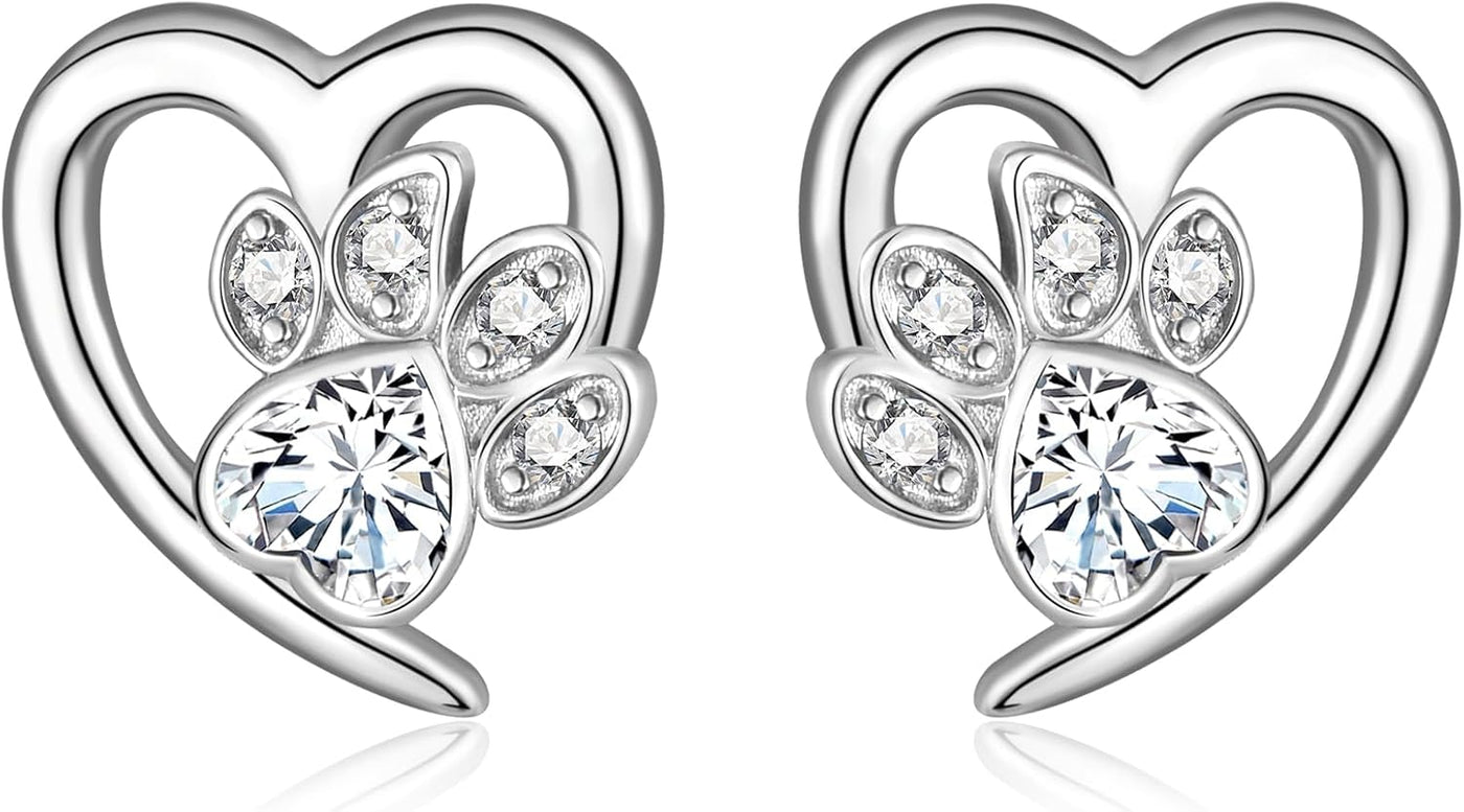 Earrings with Paw Prints & Heart – Pet Lover Jewelry