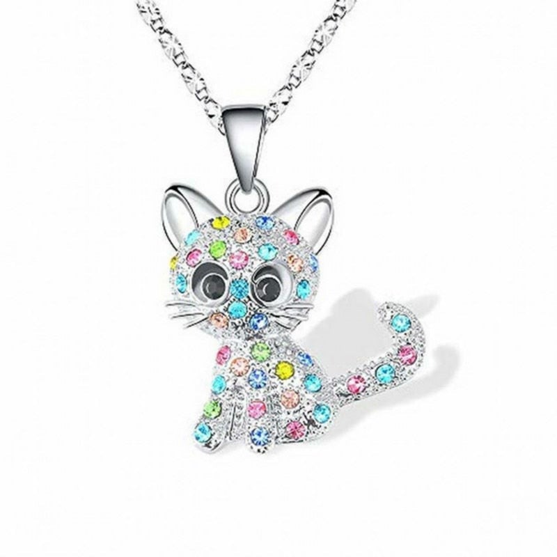 Necklace with Baby Cats & Colorful Zirconia – made of Silver
