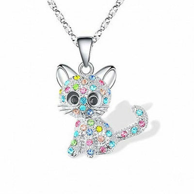 Necklace with Baby Cats & Colorful Zirconia – made of Silver
