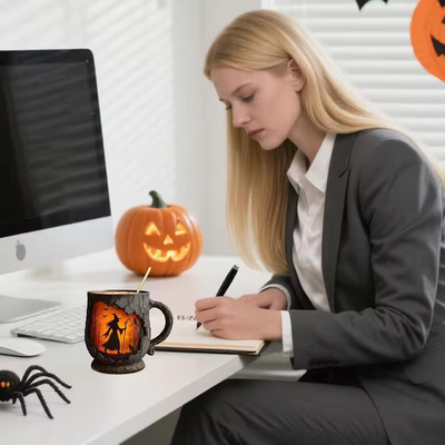 Tasse Halloween 3D artisanale – Sorcière et chat