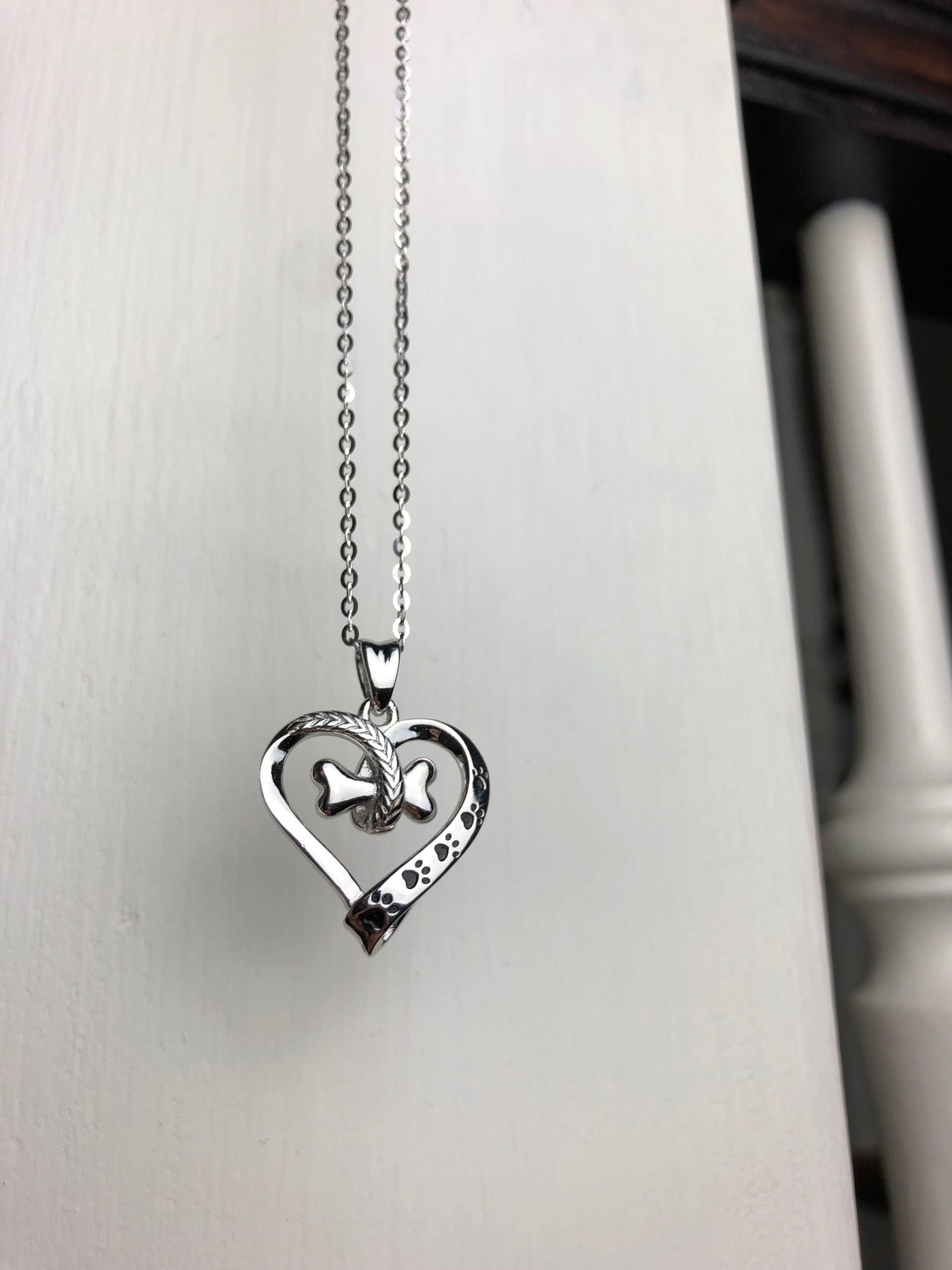 Stainless Steel Dog Paw Heart Necklace