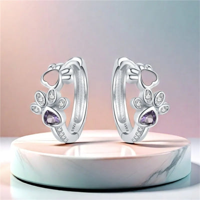 Paw Hoop Earrings made of Sterling Silver – Zirconia & Heartstone Jewelry for Women