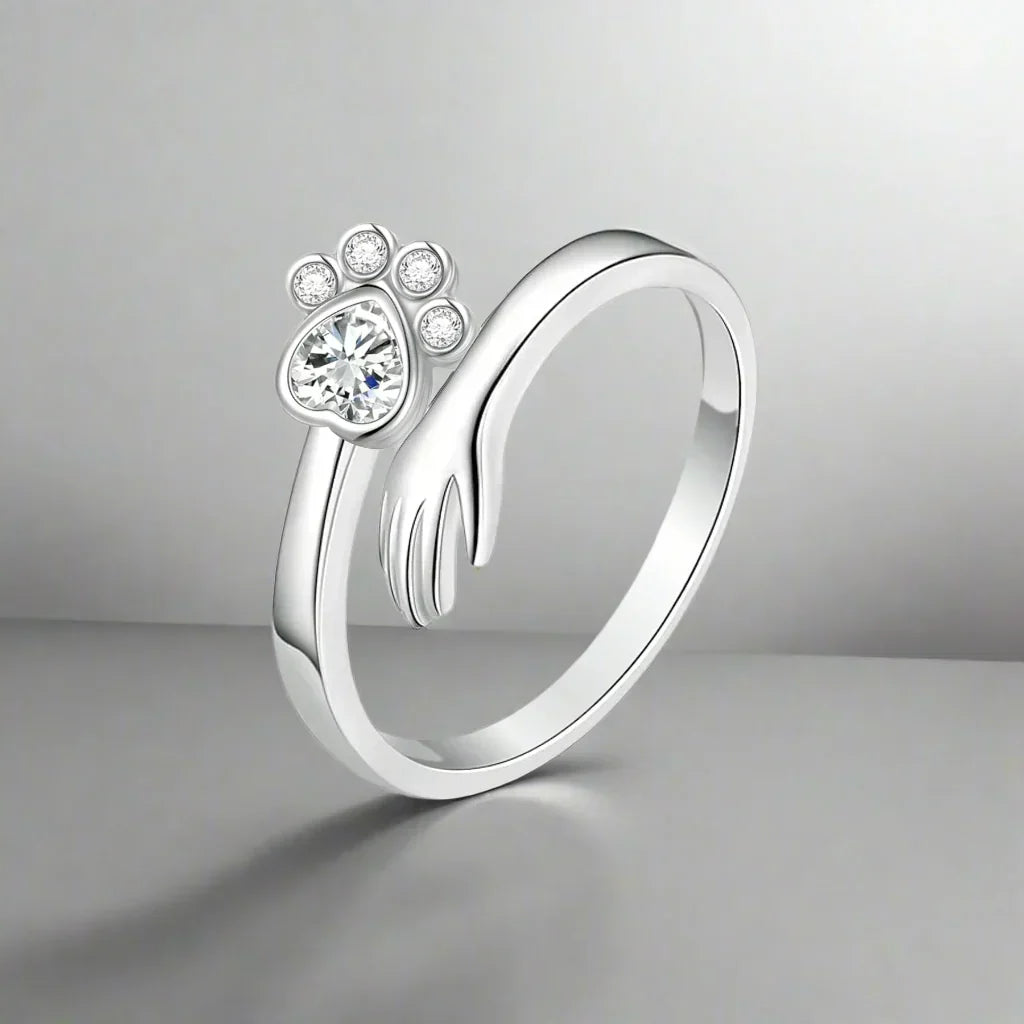 Adjustable Paw Ring Made of Sterling Silver – Hand-in-Paw Design