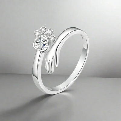 Adjustable Paw Ring Made of Sterling Silver – Hand-in-Paw Design