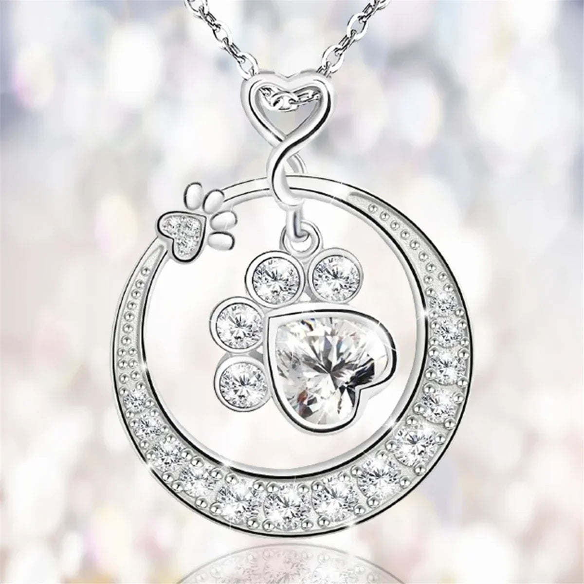 Cute Dog Paw Necklace Made of Silver with Zirconia
