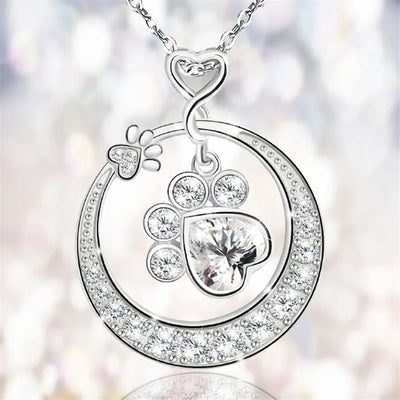 Cute Dog Paw Necklace Made of Silver with Zirconia