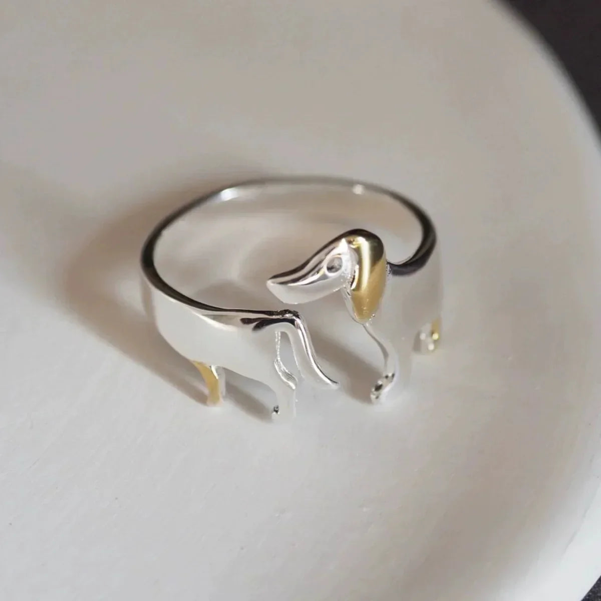 Adjustable Dachshund Ring – Handmade Animal Jewelry Ring for Women