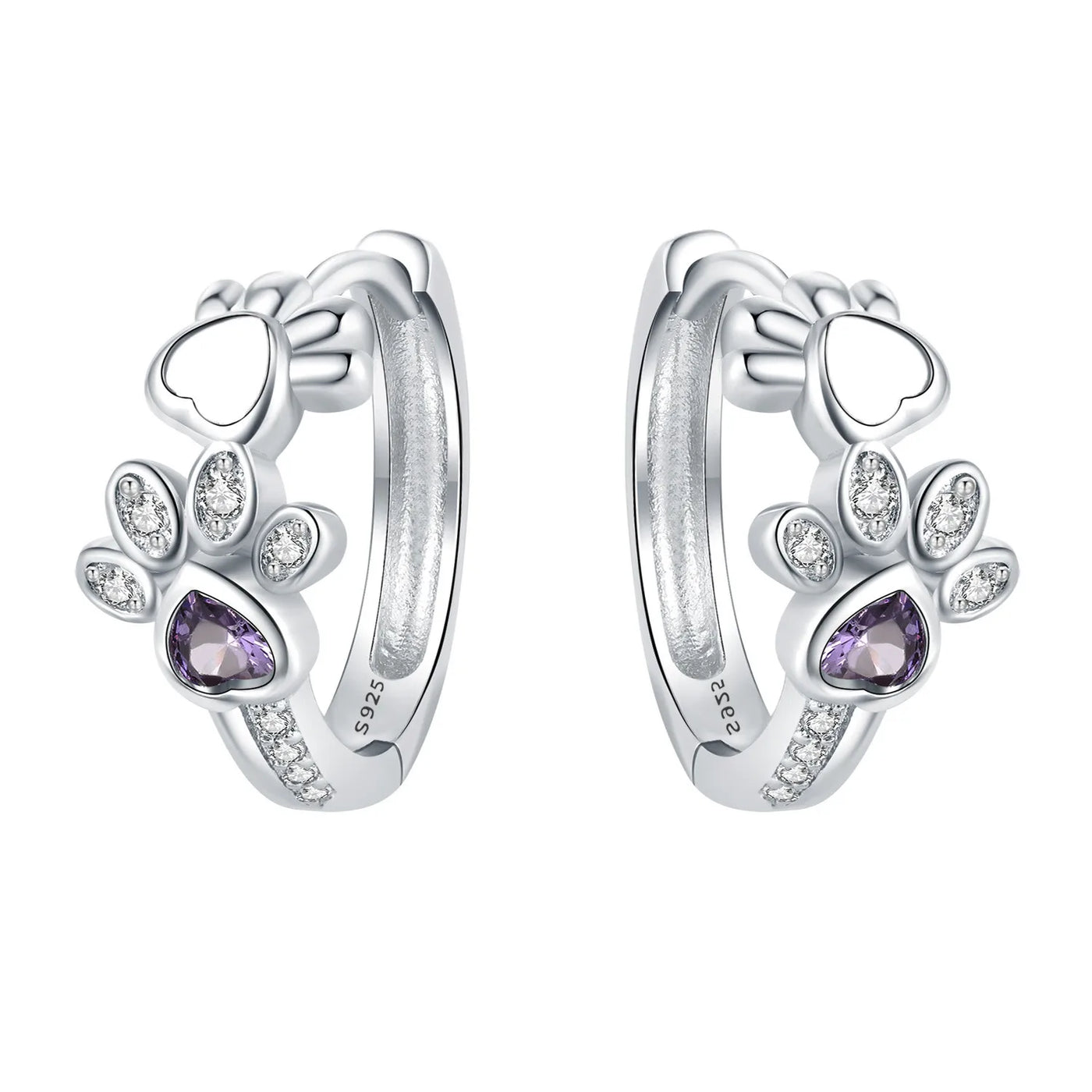 Paw Hoop Earrings made of Sterling Silver – Zirconia & Heartstone Jewelry for Women