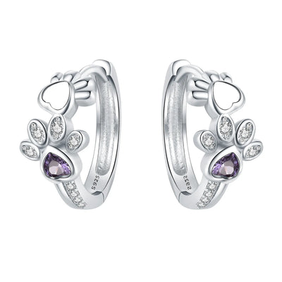 Paw Hoop Earrings made of Sterling Silver – Zirconia & Heartstone Jewelry for Women