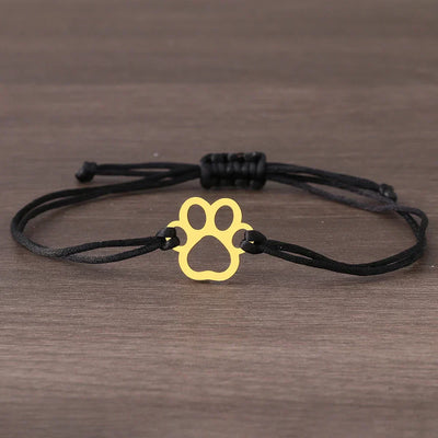 Adjustable Paw Bracelet with Black & Red Cord