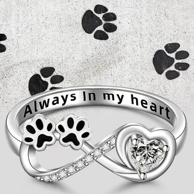 Paw Print Ring with Zirconia Heart & Infinity Symbol