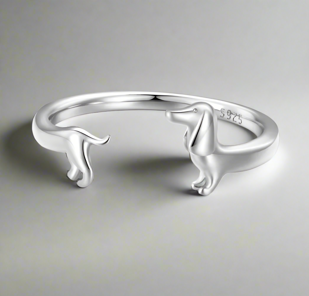 Adjustable Dachshund Ring made of Silver