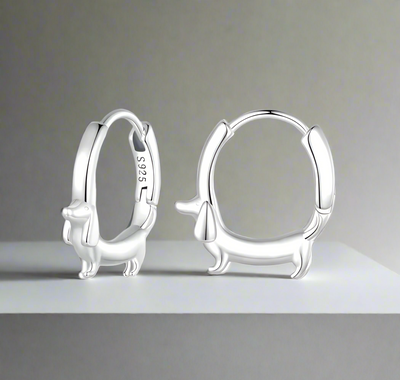 Dachshund Hoop Earrings in Silver