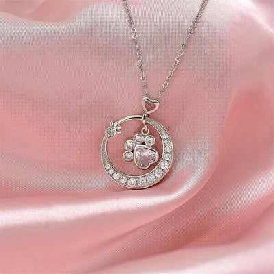 Cute Dog Paw Necklace Made of Silver with Zirconia