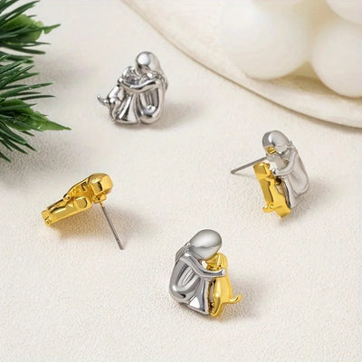 Sweet Two-Tone Hugging Earrings in Silver & Gold