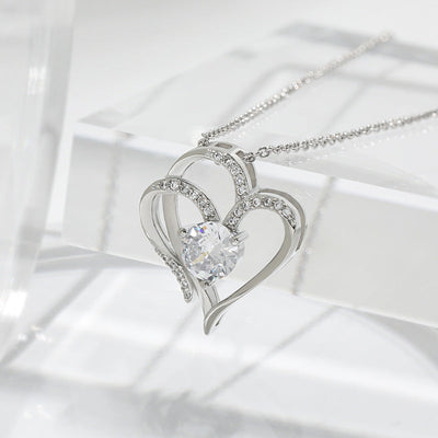 Double Heart Necklace with Zirconia – Adjustable Women's Necklace