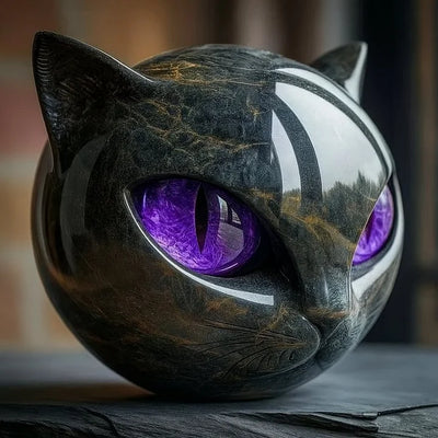 NyxCharm | Sculpture Mystique de Tête de Chat Noir