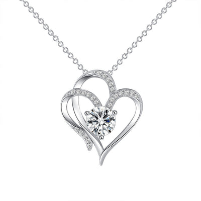 Double Heart Necklace with Zirconia – Adjustable Women's Necklace