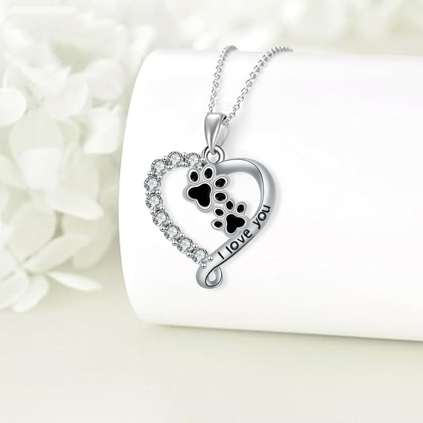 Heart Friend Paw Necklace in Silver-Black