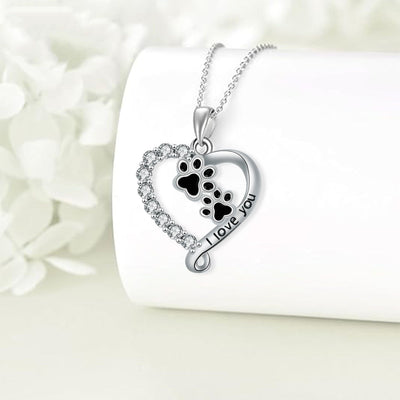 Heart Friend Paw Necklace in Silver-Black