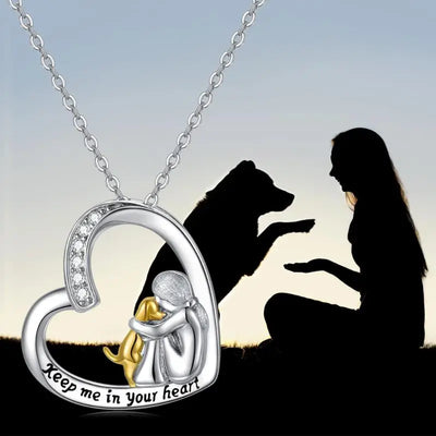 Lucky Necklace with Heart & Dog Motif – Sterling Silver Necklace with Zirconia