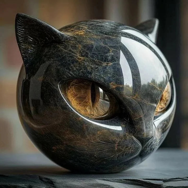 NyxCharm | Sculpture Mystique de Tête de Chat Noir