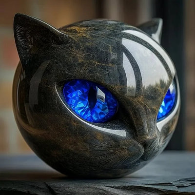 NyxCharm | Sculpture Mystique de Tête de Chat Noir